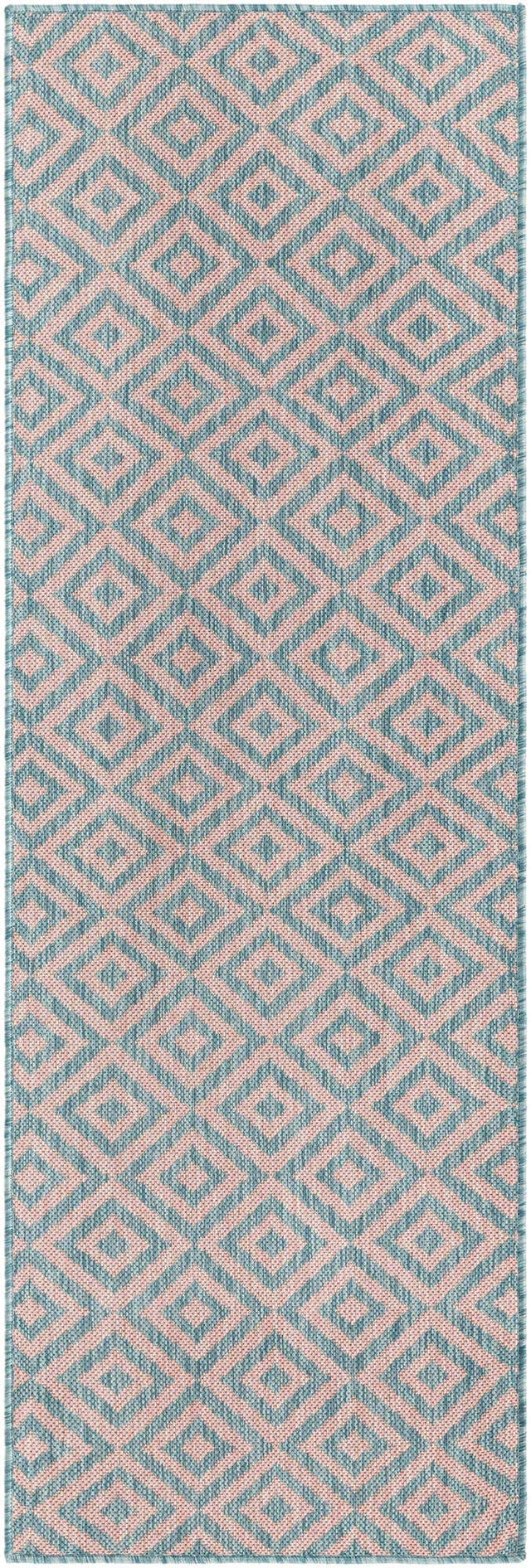 Pink and Aqua 2' x 6' 1 Jill Zarin Outdoor Runner Area Rug Weather Resistant for Patio, Deck, Terrace, Balcony, Porch Durable 100% Polypropylene Carpet for Outside for Sale at Rug Engine