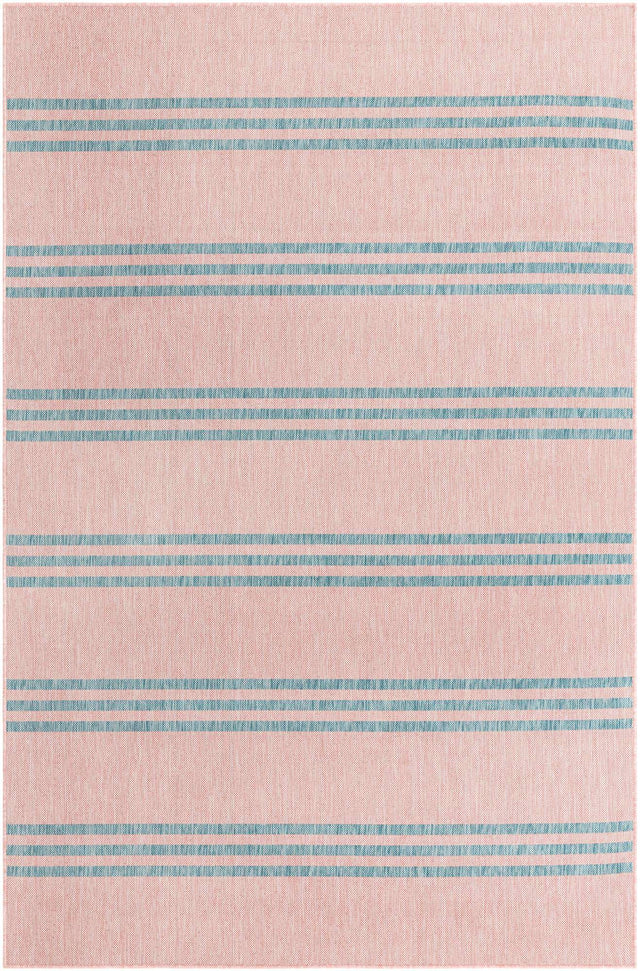 Pink and Aqua 6' 1 x 9' Jill Zarin Outdoor Rectangle Area Rug Weather Resistant for Patio, Deck, Terrace, Balcony, Porch Durable 100% Polypropylene Carpet for Outside for Sale at Rug Engine