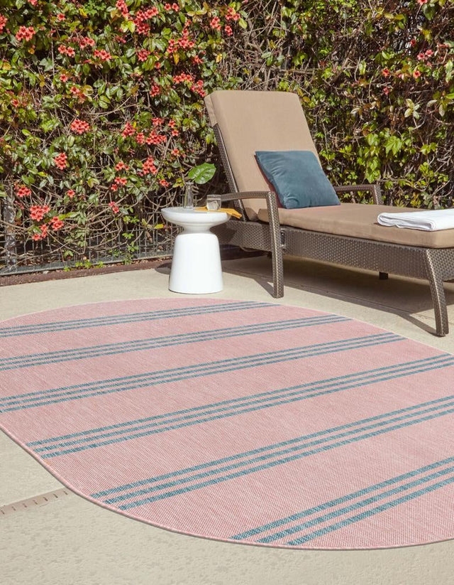 Pink and Aqua 5' 3 x 8' Jill Zarin Outdoor Oval Area Rug Weather Resistant for Patio, Deck, Terrace, Balcony, Porch Durable 100% Polypropylene Carpet for Outside for Sale at Rug Engine