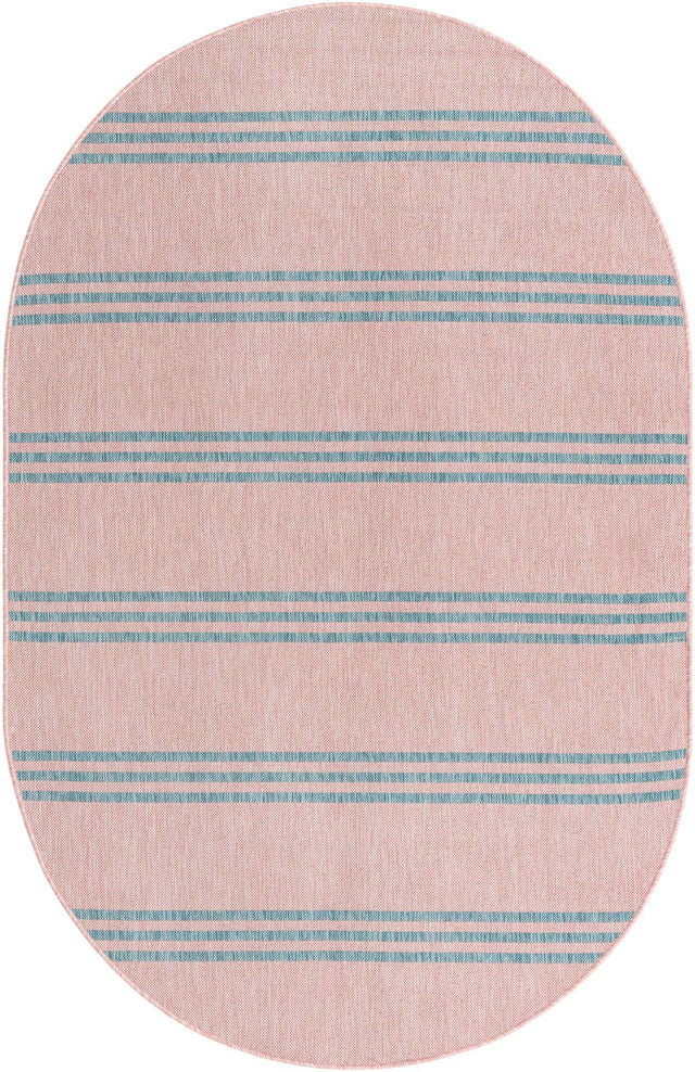 Pink and Aqua 5' 3 x 8' Jill Zarin Outdoor Oval Area Rug Weather Resistant for Patio, Deck, Terrace, Balcony, Porch Durable 100% Polypropylene Carpet for Outside for Sale at Rug Engine