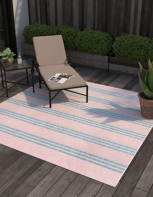 Pink and Aqua 13' 1 x 13' 1 Jill Zarin Outdoor Square Area Rug Weather Resistant for Patio, Deck, Terrace, Balcony, Porch Durable 100% Polypropylene Carpet for Outside for Sale at Rug Engine