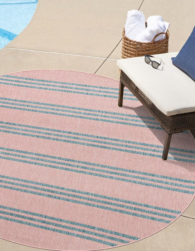 Pink and Aqua 10' 8 x 10' 8 Jill Zarin Outdoor Round Area Rug Weather Resistant for Patio, Deck, Terrace, Balcony, Porch Durable 100% Polypropylene Carpet for Outside for Sale at Rug Engine