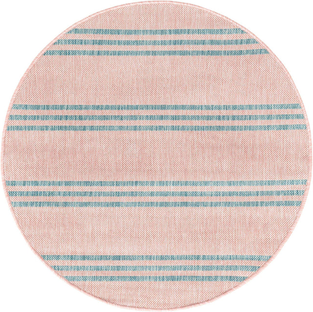 Pink and Aqua 3' 1 x 3' 1 Jill Zarin Outdoor Round Area Rug Weather Resistant for Patio, Deck, Terrace, Balcony, Porch Durable 100% Polypropylene Carpet for Outside for Sale at Rug Engine