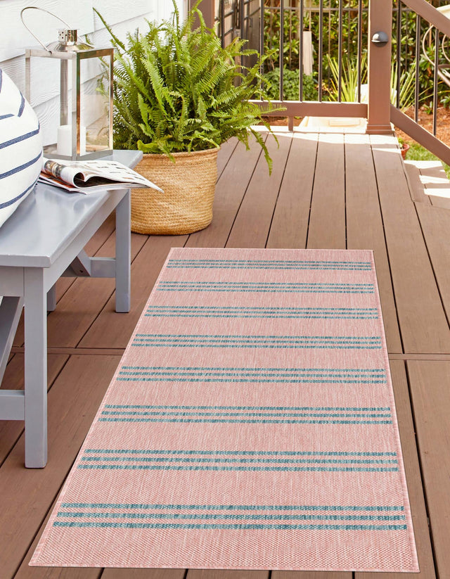 Pink and Aqua 2' x 6' 1 Jill Zarin Outdoor Runner Area Rug Weather Resistant for Patio, Deck, Terrace, Balcony, Porch Durable 100% Polypropylene Carpet for Outside for Sale at Rug Engine