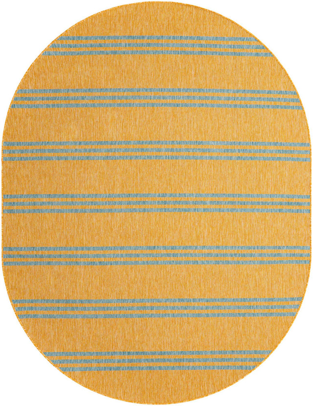Yellow and Aqua 7' 10 x 10' Jill Zarin Outdoor Oval Area Rug Weather Resistant for Patio, Deck, Terrace, Balcony, Porch Durable 100% Polypropylene Carpet for Outside for Sale at Rug Engine