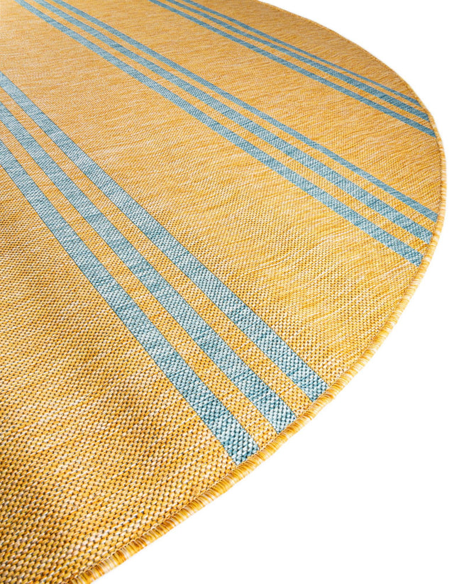 Yellow and Aqua 6' 7 x 6' 7 Jill Zarin Outdoor Round Area Rug Weather Resistant for Patio, Deck, Terrace, Balcony, Porch Durable 100% Polypropylene Carpet for Outside for Sale at Rug Engine