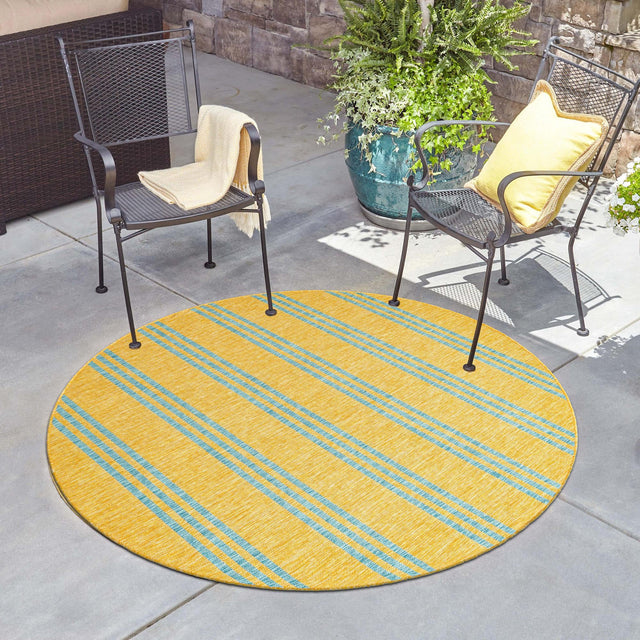 Yellow and Aqua 10' 8 x 10' 8 Jill Zarin Outdoor Round Area Rug Weather Resistant for Patio, Deck, Terrace, Balcony, Porch Durable 100% Polypropylene Carpet for Outside for Sale at Rug Engine