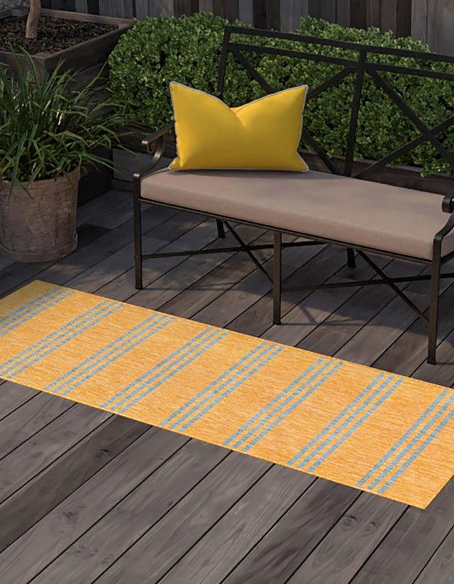Yellow and Aqua 2' x 6' 1 Jill Zarin Outdoor Runner Area Rug Weather Resistant for Patio, Deck, Terrace, Balcony, Porch Durable 100% Polypropylene Carpet for Outside for Sale at Rug Engine