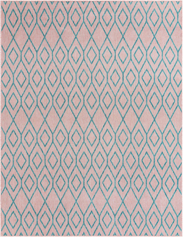 Pink and Aqua 7' 10 x 10' Jill Zarin Outdoor Rectangle Area Rug Weather Resistant for Patio, Deck, Terrace, Balcony, Porch Durable 100% Polypropylene Carpet for Outside for Sale at Rug Engine