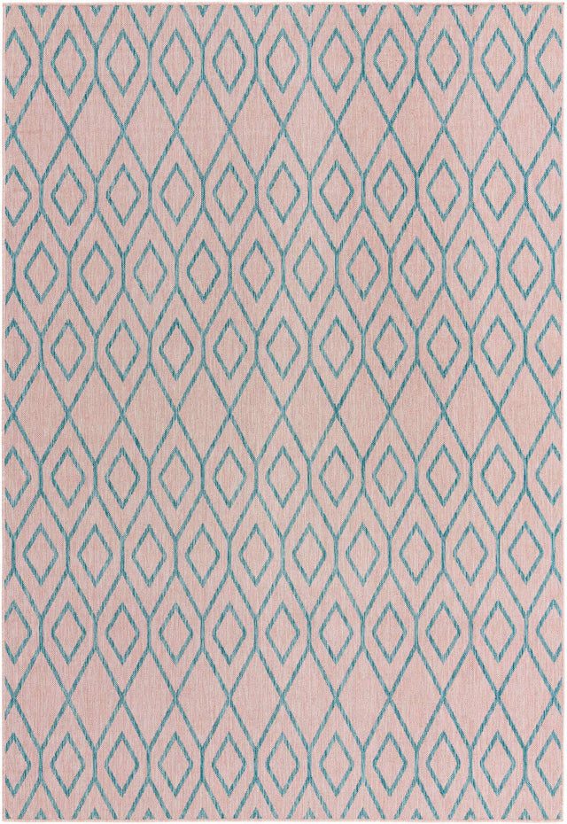 Pink and Aqua 7' 1 x 10' Jill Zarin Outdoor Rectangle Area Rug Weather Resistant for Patio, Deck, Terrace, Balcony, Porch Durable 100% Polypropylene Carpet for Outside for Sale at Rug Engine