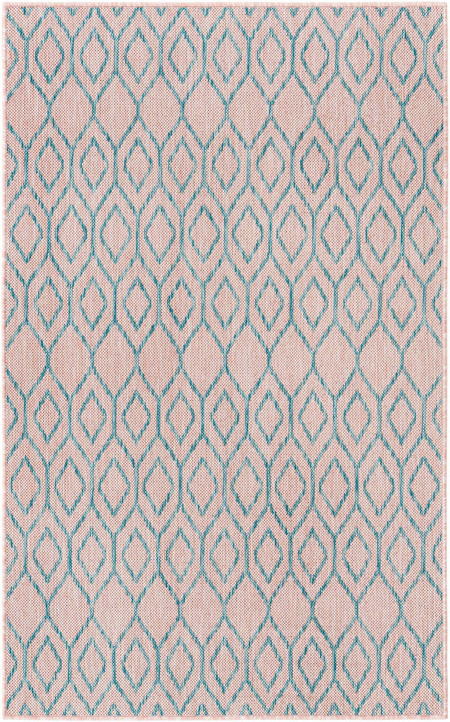 Pink and Aqua 4' 1 x 6' 1 Jill Zarin Outdoor Rectangle Area Rug Weather Resistant for Patio, Deck, Terrace, Balcony, Porch Durable 100% Polypropylene Carpet for Outside for Sale at Rug Engine