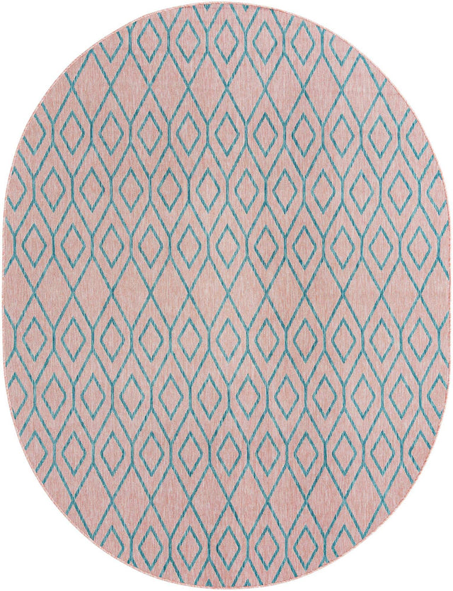 Pink and Aqua 7' 10 x 10' Jill Zarin Outdoor Oval Area Rug Weather Resistant for Patio, Deck, Terrace, Balcony, Porch Durable 100% Polypropylene Carpet for Outside for Sale at Rug Engine