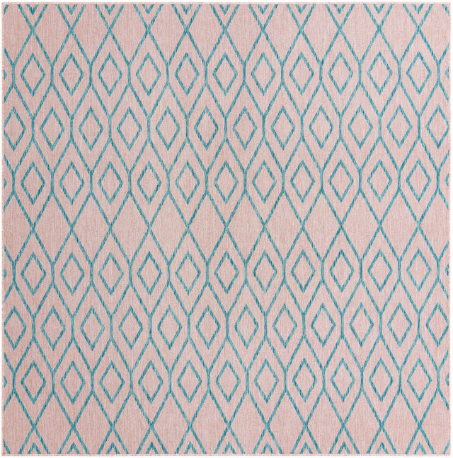 Pink and Aqua 7' 10 x 7' 10 Jill Zarin Outdoor Square Area Rug Weather Resistant for Patio, Deck, Terrace, Balcony, Porch Durable 100% Polypropylene Carpet for Outside for Sale at Rug Engine