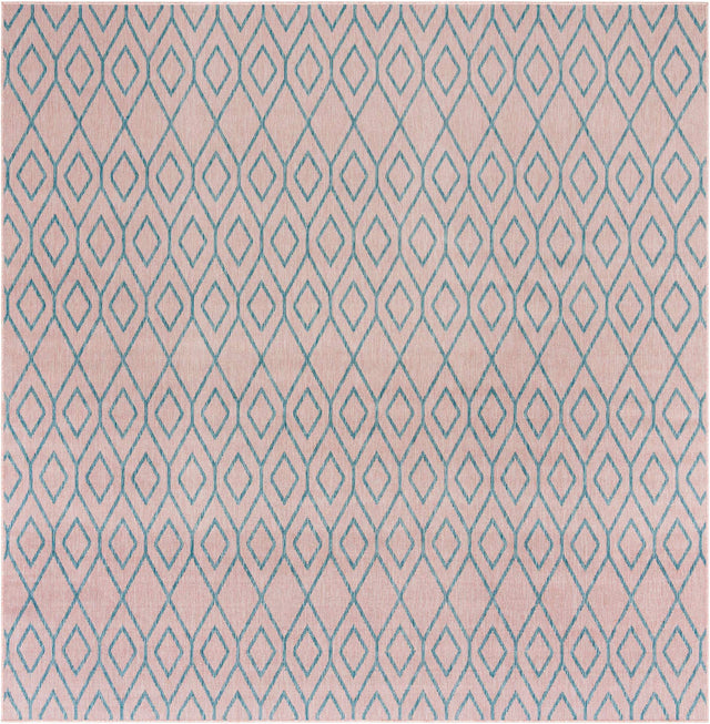 Pink and Aqua 10' 8 x 10' 8 Jill Zarin Outdoor Square Area Rug Weather Resistant for Patio, Deck, Terrace, Balcony, Porch Durable 100% Polypropylene Carpet for Outside for Sale at Rug Engine
