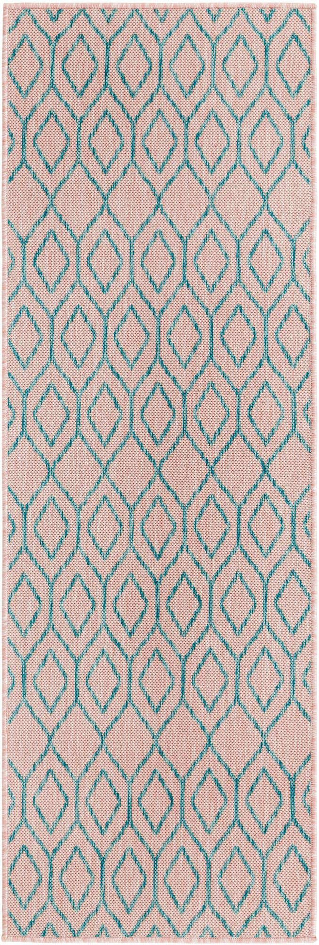 Pink and Aqua 2' x 6' 1 Jill Zarin Outdoor Runner Area Rug Weather Resistant for Patio, Deck, Terrace, Balcony, Porch Durable 100% Polypropylene Carpet for Outside for Sale at Rug Engine