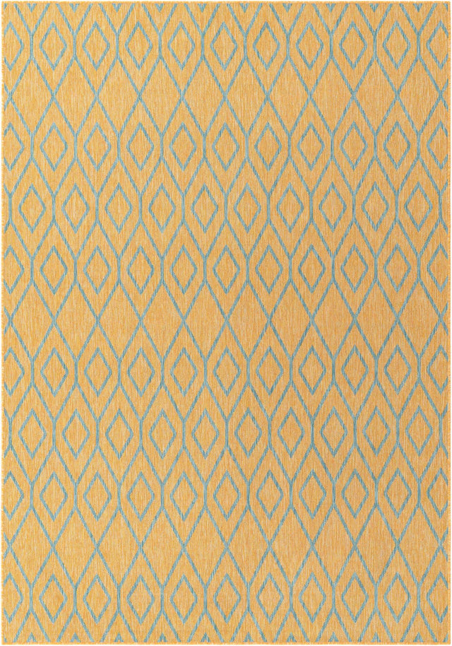 Yellow and Aqua 7' 1 x 10' Jill Zarin Outdoor Rectangle Area Rug Weather Resistant for Patio, Deck, Terrace, Balcony, Porch Durable 100% Polypropylene Carpet for Outside for Sale at Rug Engine