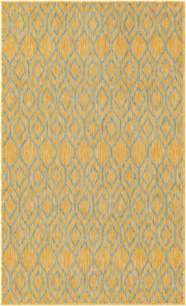 Yellow and Aqua 2' x 3' 1 Jill Zarin Outdoor Rectangle Area Rug Weather Resistant for Patio, Deck, Terrace, Balcony, Porch Durable 100% Polypropylene Carpet for Outside for Sale at Rug Engine