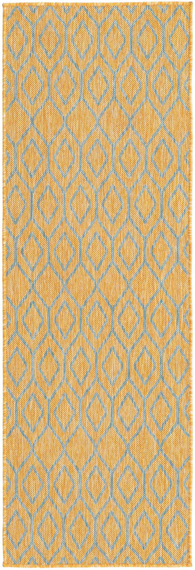 Yellow and Aqua 2' x 8' Jill Zarin Outdoor Runner Area Rug Weather Resistant for Patio, Deck, Terrace, Balcony, Porch Durable 100% Polypropylene Carpet for Outside for Sale at Rug Engine