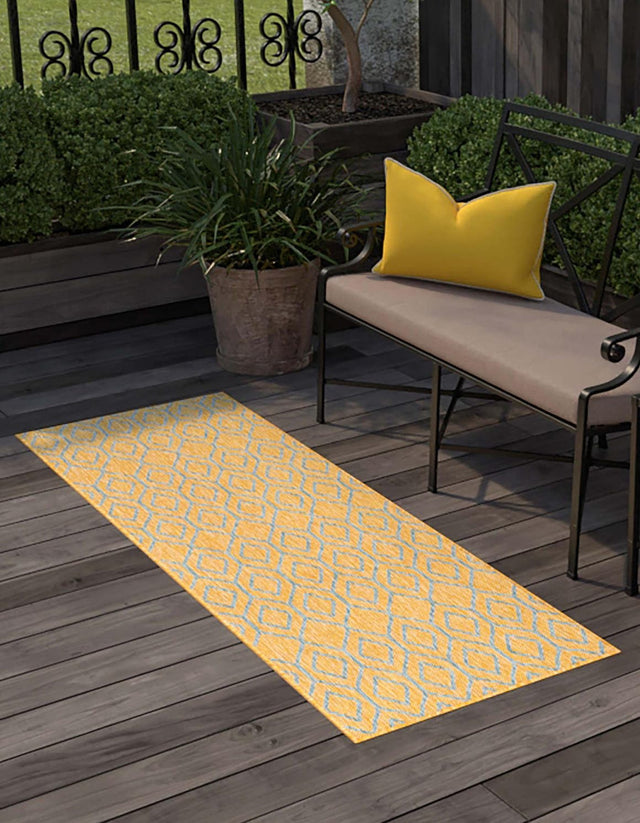 Yellow and Aqua 2' x 6' 1 Jill Zarin Outdoor Runner Area Rug Weather Resistant for Patio, Deck, Terrace, Balcony, Porch Durable 100% Polypropylene Carpet for Outside for Sale at Rug Engine