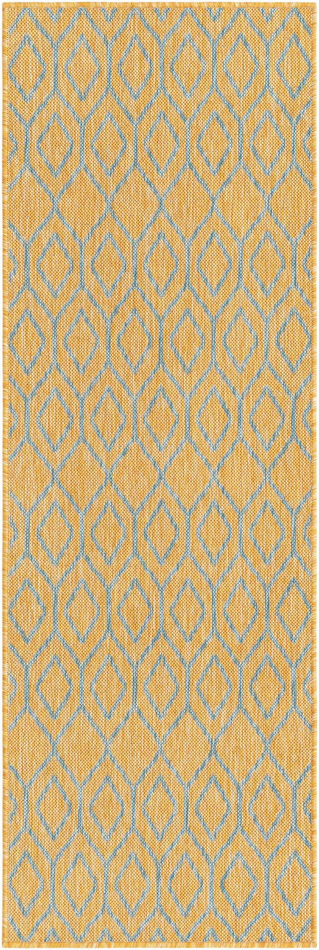Yellow and Aqua 2' x 6' 1 Jill Zarin Outdoor Runner Area Rug Weather Resistant for Patio, Deck, Terrace, Balcony, Porch Durable 100% Polypropylene Carpet for Outside for Sale at Rug Engine