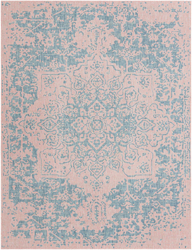Pink and Aqua 7' 10 x 10' Jill Zarin Outdoor Rectangle Area Rug Weather Resistant for Patio, Deck, Terrace, Balcony, Porch Durable 100% Polypropylene Carpet for Outside for Sale at Rug Engine