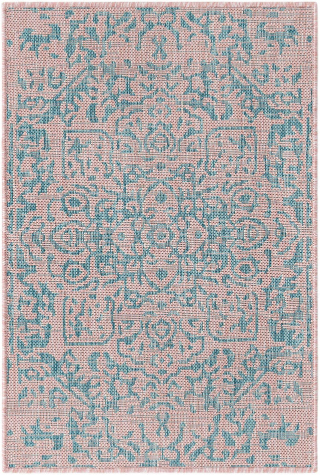 Pink and Aqua 2' x 3' 1 Jill Zarin Outdoor Rectangle Area Rug Weather Resistant for Patio, Deck, Terrace, Balcony, Porch Durable 100% Polypropylene Carpet for Outside for Sale at Rug Engine