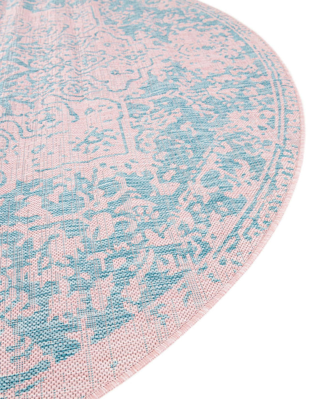 Pink and Aqua 7' 10 x 10' Jill Zarin Outdoor Oval Area Rug Weather Resistant for Patio, Deck, Terrace, Balcony, Porch Durable 100% Polypropylene Carpet for Outside for Sale at Rug Engine