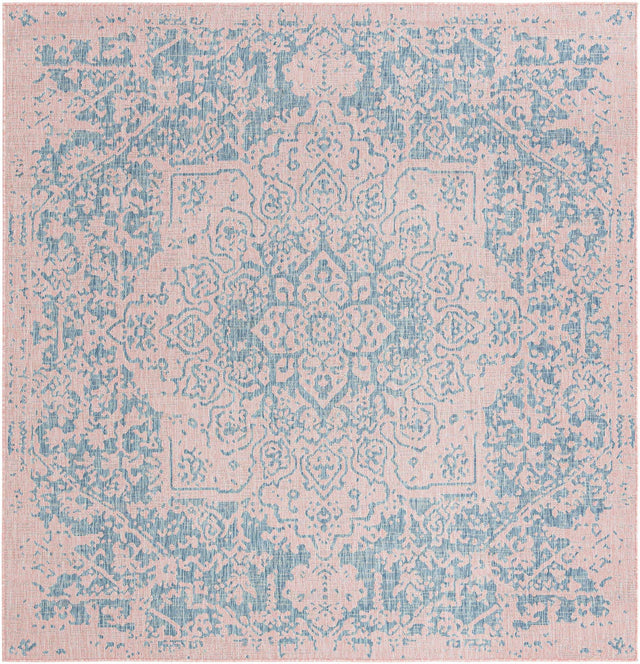 Pink and Aqua 7' 10 x 7' 10 Jill Zarin Outdoor Square Area Rug Weather Resistant for Patio, Deck, Terrace, Balcony, Porch Durable 100% Polypropylene Carpet for Outside for Sale at Rug Engine