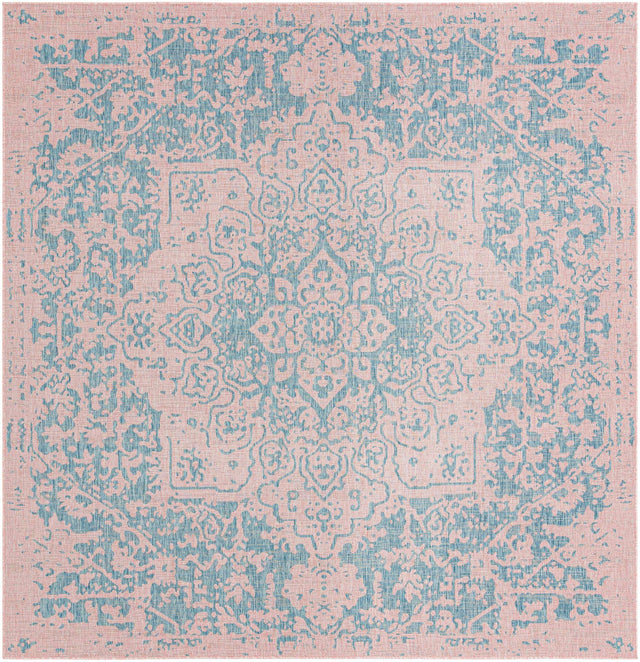 Pink and Aqua 10' 8 x 10' 8 Jill Zarin Outdoor Square Area Rug Weather Resistant for Patio, Deck, Terrace, Balcony, Porch Durable 100% Polypropylene Carpet for Outside for Sale at Rug Engine