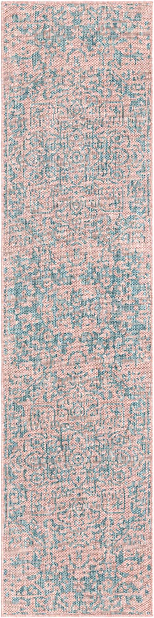 Pink and Aqua 2' x 8' Jill Zarin Outdoor Runner Area Rug Weather Resistant for Patio, Deck, Terrace, Balcony, Porch Durable 100% Polypropylene Carpet for Outside for Sale at Rug Engine