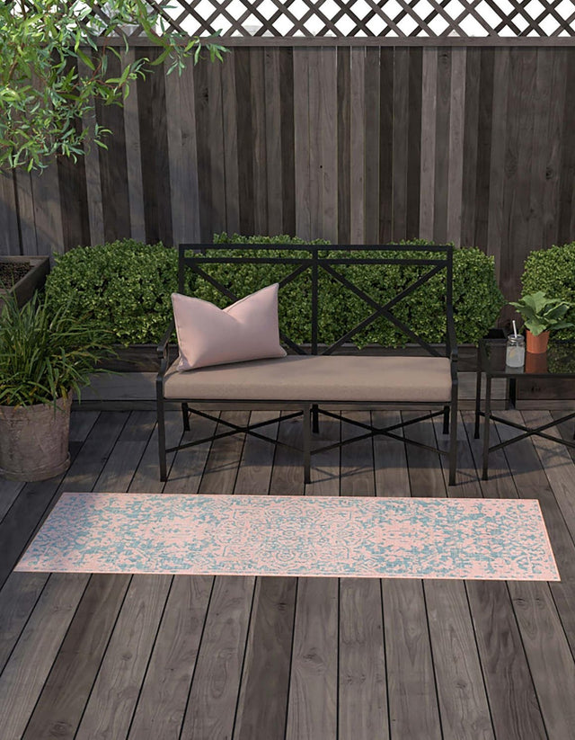 Pink and Aqua 2' x 6' 1 Jill Zarin Outdoor Runner Area Rug Weather Resistant for Patio, Deck, Terrace, Balcony, Porch Durable 100% Polypropylene Carpet for Outside for Sale at Rug Engine