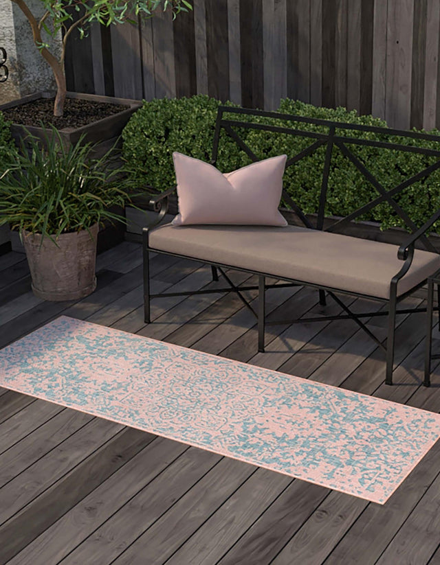 Pink and Aqua 2' x 6' 1 Jill Zarin Outdoor Runner Area Rug Weather Resistant for Patio, Deck, Terrace, Balcony, Porch Durable 100% Polypropylene Carpet for Outside for Sale at Rug Engine
