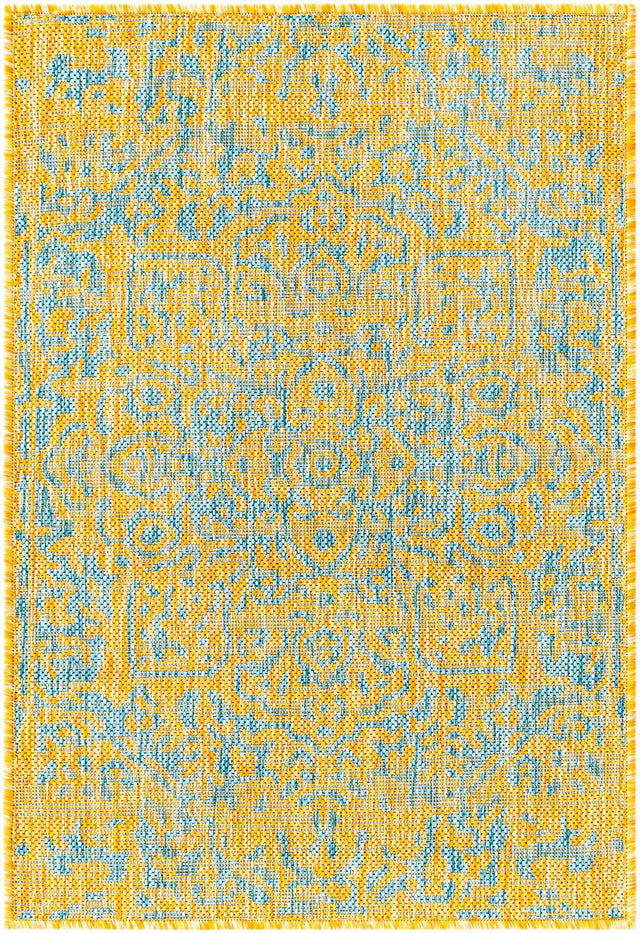 Yellow and Aqua 2' x 3' 1 Jill Zarin Outdoor Rectangle Area Rug Weather Resistant for Patio, Deck, Terrace, Balcony, Porch Durable 100% Polypropylene Carpet for Outside for Sale at Rug Engine