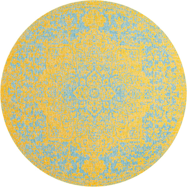Yellow and Aqua 13' 1 x 13' 1 Jill Zarin Outdoor Round Area Rug Weather Resistant for Patio, Deck, Terrace, Balcony, Porch Durable 100% Polypropylene Carpet for Outside for Sale at Rug Engine