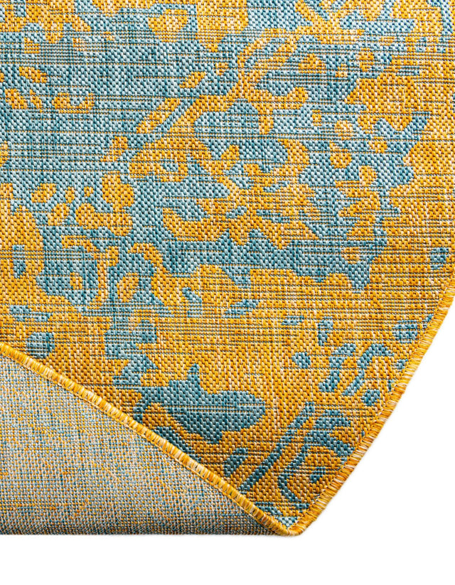 Yellow and Aqua 10' 8 x 10' 8 Jill Zarin Outdoor Round Area Rug Weather Resistant for Patio, Deck, Terrace, Balcony, Porch Durable 100% Polypropylene Carpet for Outside for Sale at Rug Engine