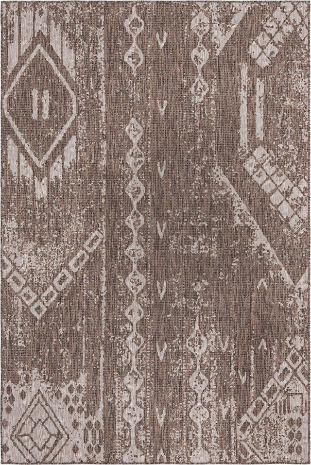 Brown 6' 1 x 9' Outdoor Bohemian Rectangle Area Rug Weather Resistant for Patio, Deck, Terrace, Balcony, Porch 100% Polypropylene Boho Carpet Mat for Sale at Rug Engine