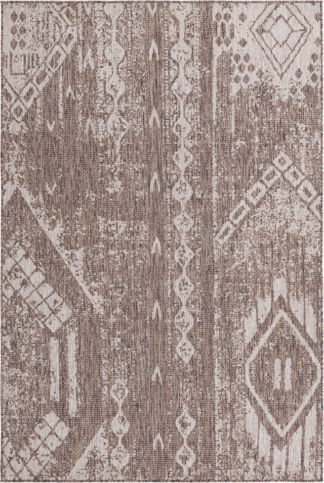 Brown 5' 3 x 8' Outdoor Bohemian Rectangle Area Rug Weather Resistant for Patio, Deck, Terrace, Balcony, Porch 100% Polypropylene Boho Carpet Mat for Sale at Rug Engine
