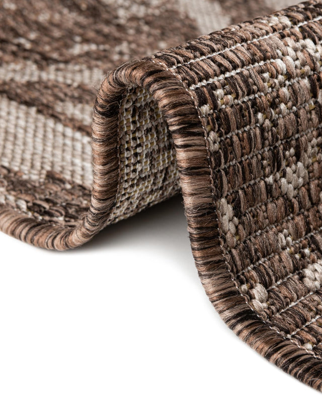 Brown 7' 1 x 7' 1 Outdoor Bohemian Square Area Rug Weather Resistant for Patio, Deck, Terrace, Balcony, Porch 100% Polypropylene Boho Carpet Mat for Sale at Rug Engine