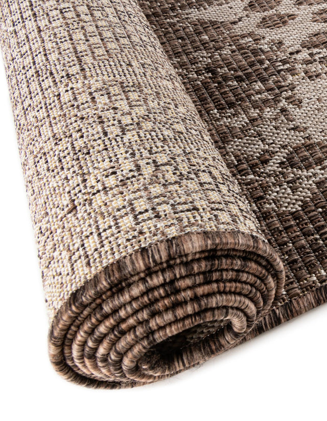 Brown 7' 1 x 7' 1 Outdoor Bohemian Square Area Rug Weather Resistant for Patio, Deck, Terrace, Balcony, Porch 100% Polypropylene Boho Carpet Mat for Sale at Rug Engine