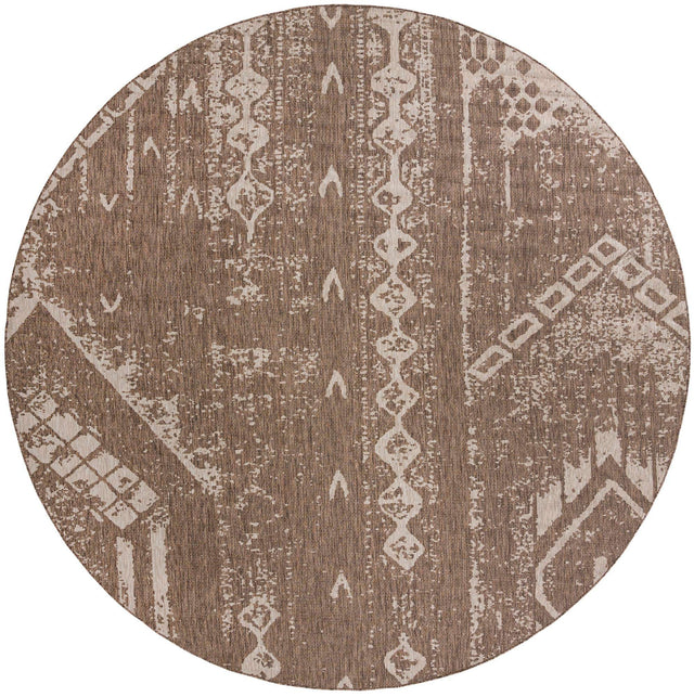 Brown 13' 1 x 13' 1 Outdoor Bohemian Round Area Rug Weather Resistant for Patio, Deck, Terrace, Balcony, Porch 100% Polypropylene Boho Carpet Mat for Sale at Rug Engine