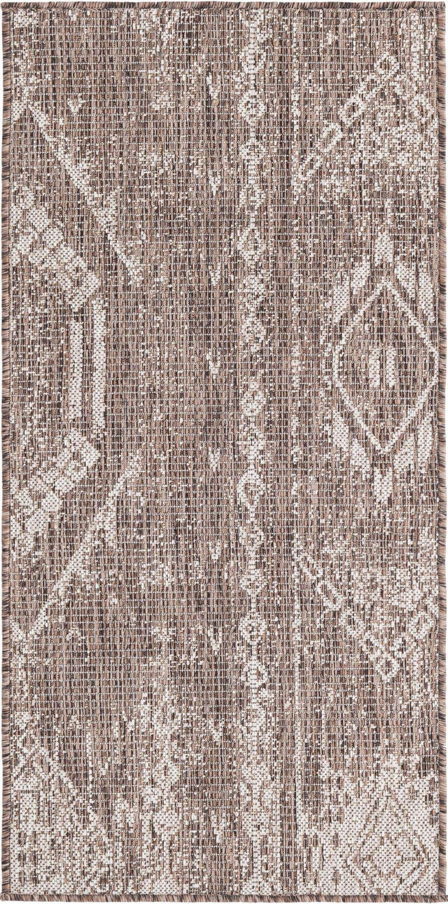 Brown 2' x 4' 1 Outdoor Bohemian Runner Area Rug Weather Resistant for Patio, Deck, Terrace, Balcony, Porch 100% Polypropylene Boho Carpet Mat for Sale at Rug Engine