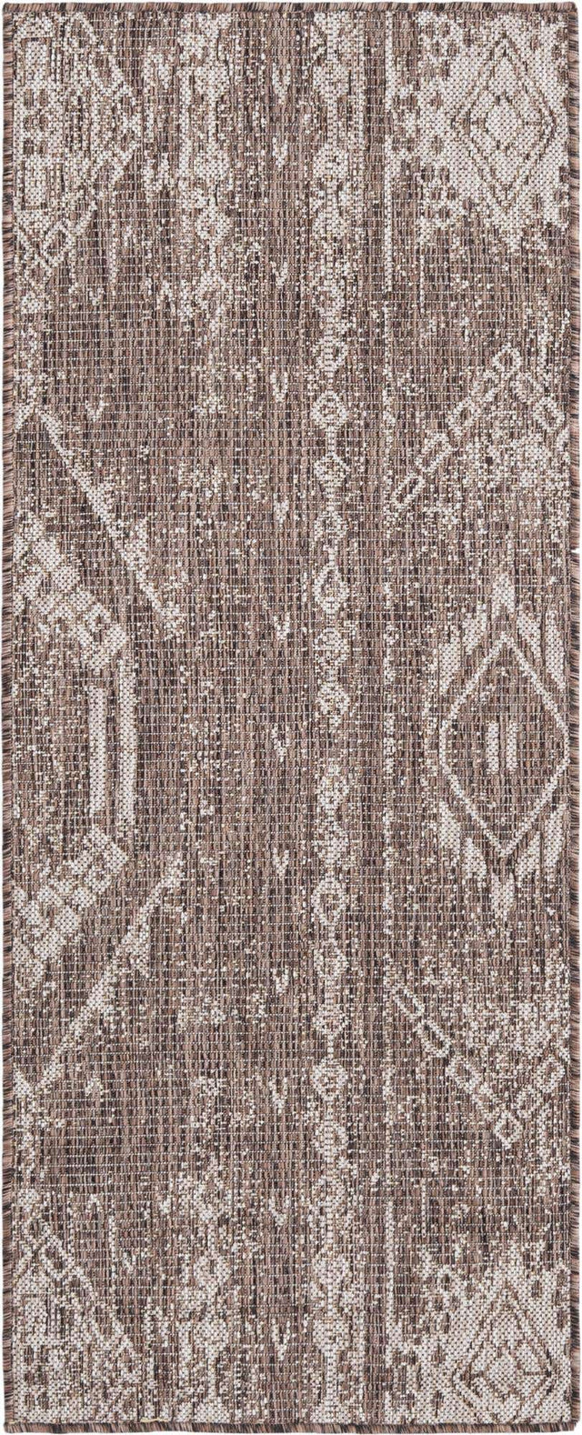 Brown 2' x 5' 3 Outdoor Bohemian Runner Area Rug Weather Resistant for Patio, Deck, Terrace, Balcony, Porch 100% Polypropylene Boho Carpet Mat for Sale at Rug Engine