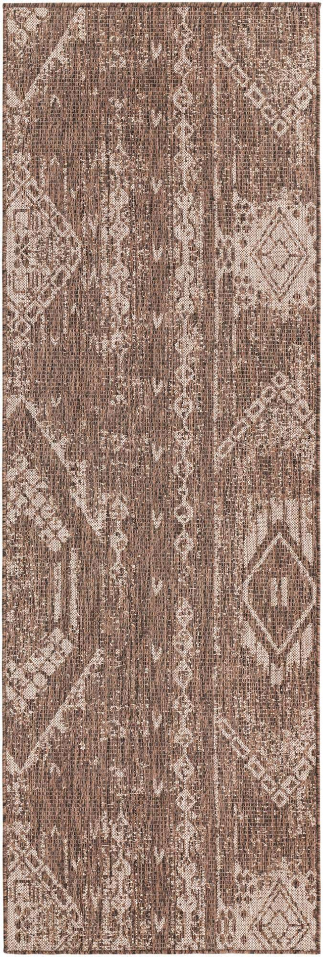 Brown 2' x 8' Outdoor Bohemian Runner Area Rug Weather Resistant for Patio, Deck, Terrace, Balcony, Porch 100% Polypropylene Boho Carpet Mat for Sale at Rug Engine