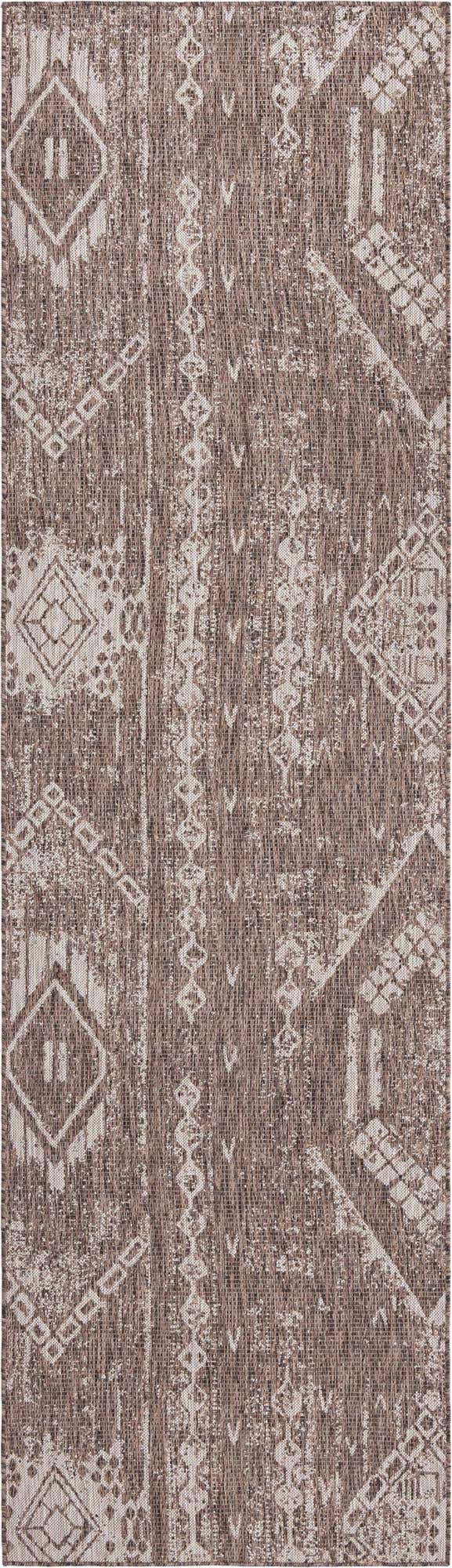 Brown 2' 7 x 12' Outdoor Bohemian Runner Area Rug Weather Resistant for Patio, Deck, Terrace, Balcony, Porch 100% Polypropylene Boho Carpet Mat for Sale at Rug Engine
