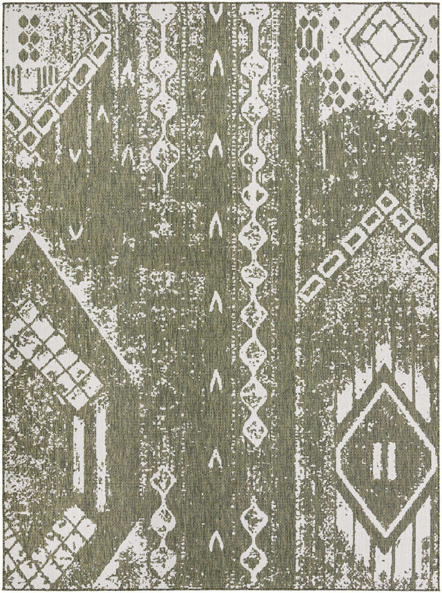 Green 10' x 13' 1 Outdoor Bohemian Rectangle Area Rug Weather Resistant for Patio, Deck, Terrace, Balcony, Porch 100% Polypropylene Boho Carpet Mat for Sale at Rug Engine