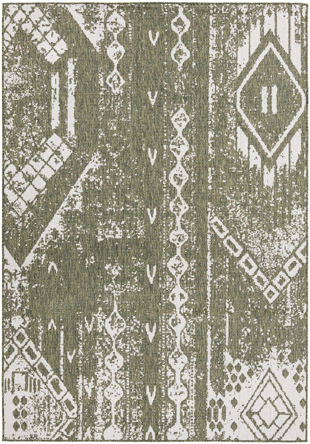 Green 7' 1 x 10' Outdoor Bohemian Rectangle Area Rug Weather Resistant for Patio, Deck, Terrace, Balcony, Porch 100% Polypropylene Boho Carpet Mat for Sale at Rug Engine
