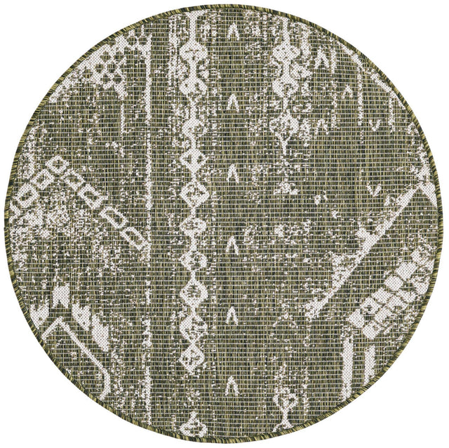 Green 3' 1 x 3' 1 Outdoor Bohemian Round Area Rug Weather Resistant for Patio, Deck, Terrace, Balcony, Porch 100% Polypropylene Boho Carpet Mat for Sale at Rug Engine