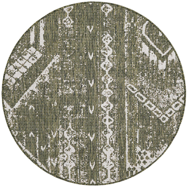 Green 4' 1 x 4' 1 Outdoor Bohemian Round Area Rug Weather Resistant for Patio, Deck, Terrace, Balcony, Porch 100% Polypropylene Boho Carpet Mat for Sale at Rug Engine