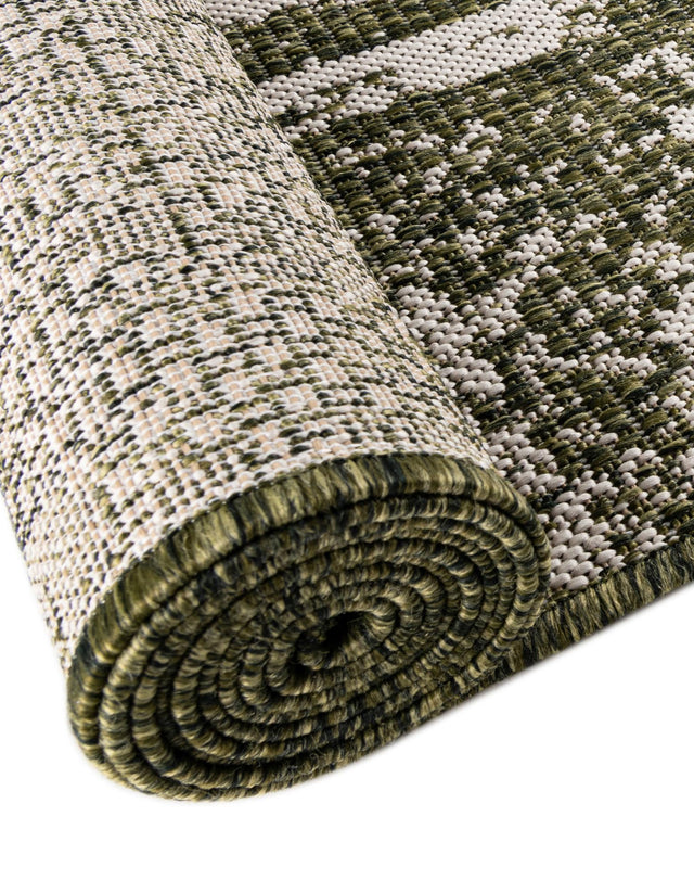 Green 10' 8 x 10' 8 Outdoor Bohemian Round Area Rug Weather Resistant for Patio, Deck, Terrace, Balcony, Porch 100% Polypropylene Boho Carpet Mat for Sale at Rug Engine