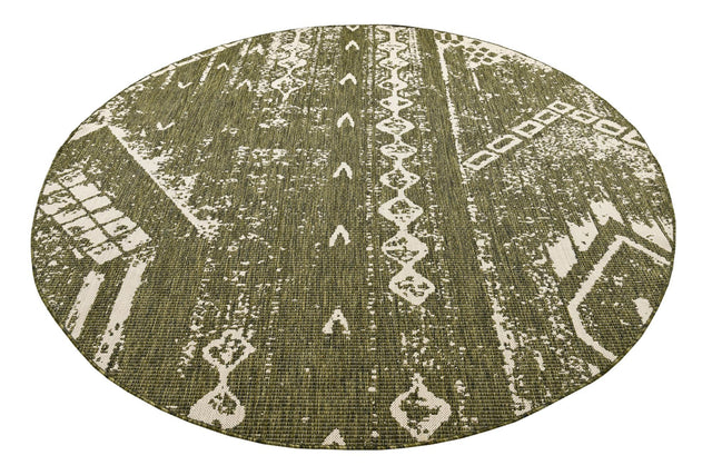Green 7' 10 x 7' 10 Outdoor Bohemian Round Area Rug Weather Resistant for Patio, Deck, Terrace, Balcony, Porch 100% Polypropylene Boho Carpet Mat for Sale at Rug Engine